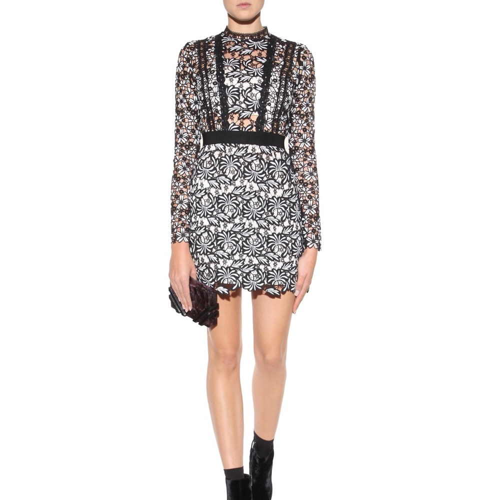 Self-Portrait Antoinette Mini lace Dress Black